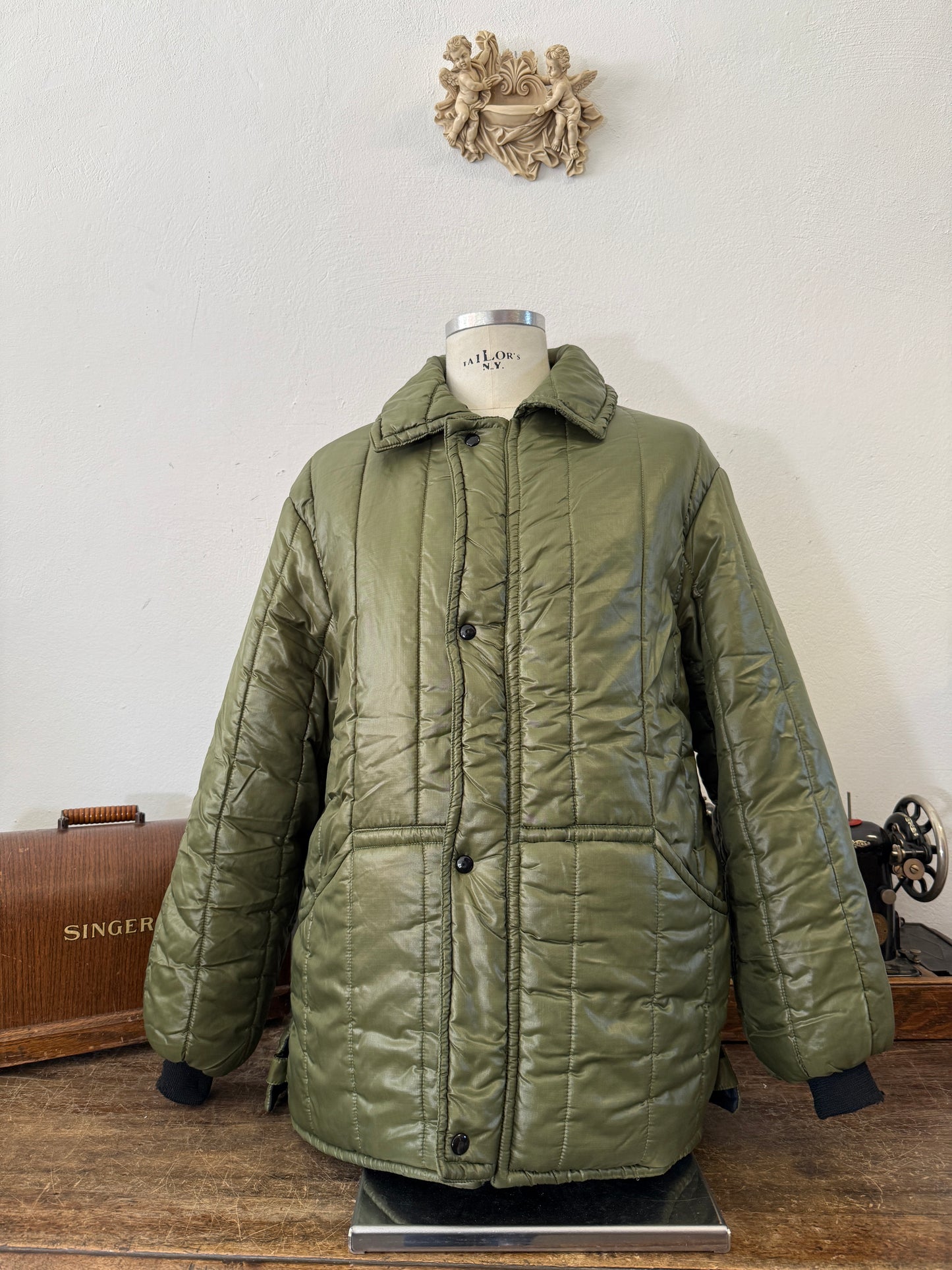 Olive Green Padded Jacket With Collar “XL”