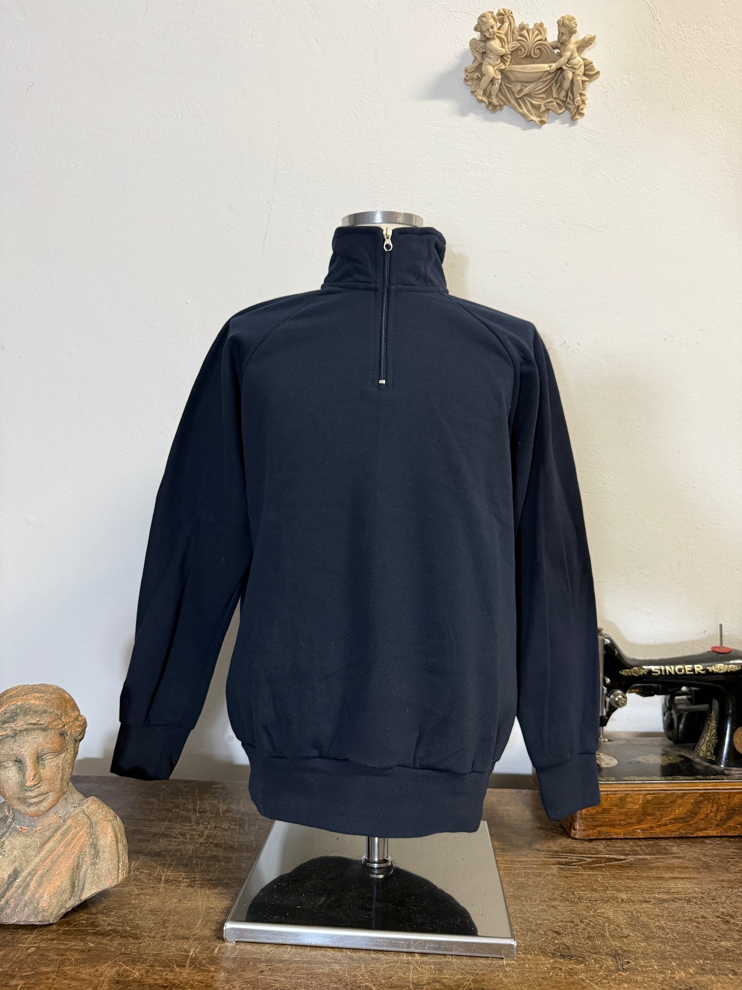 Raglan Blue Navy Half Zip Sweatshirt - Made in Italy