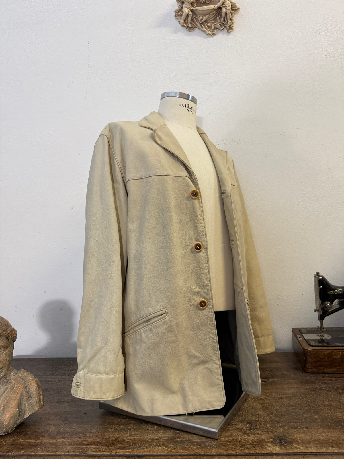 Vintage Cream Leather Jacket “L”