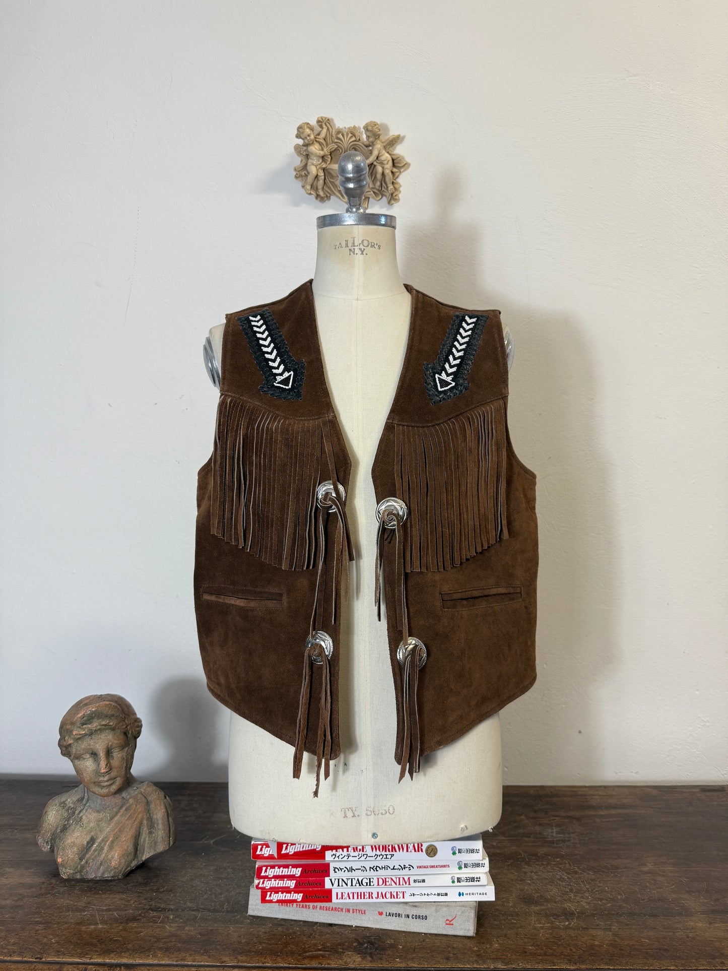 Vintage Western Suede Fringe Vest with Conchos “L/XL”
