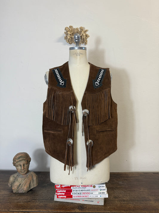 Vintage Western Suede Fringe Vest with Conchos “L/XL”