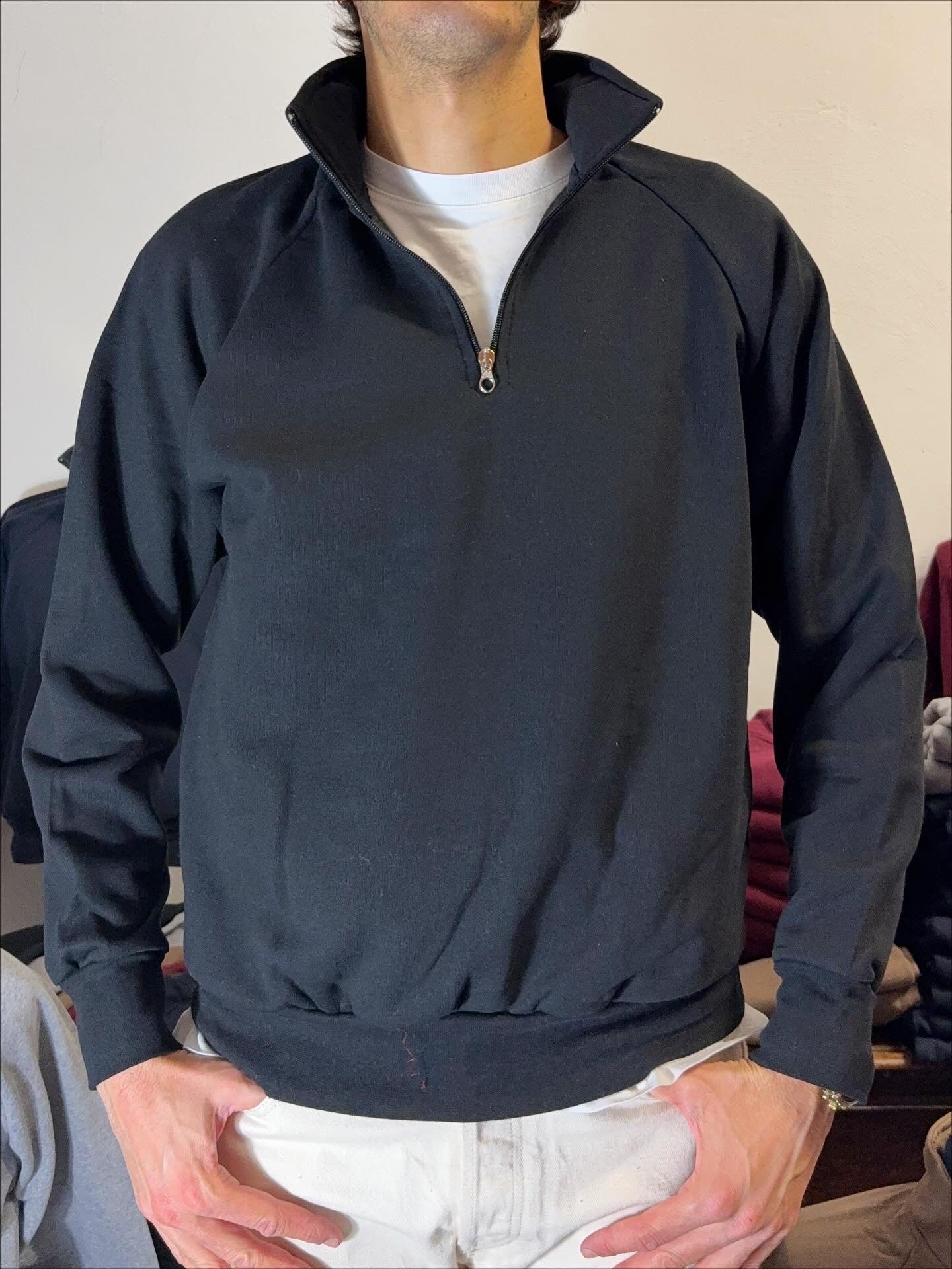 Raglan Black Half Zip Sweatshirt - Made in Italy