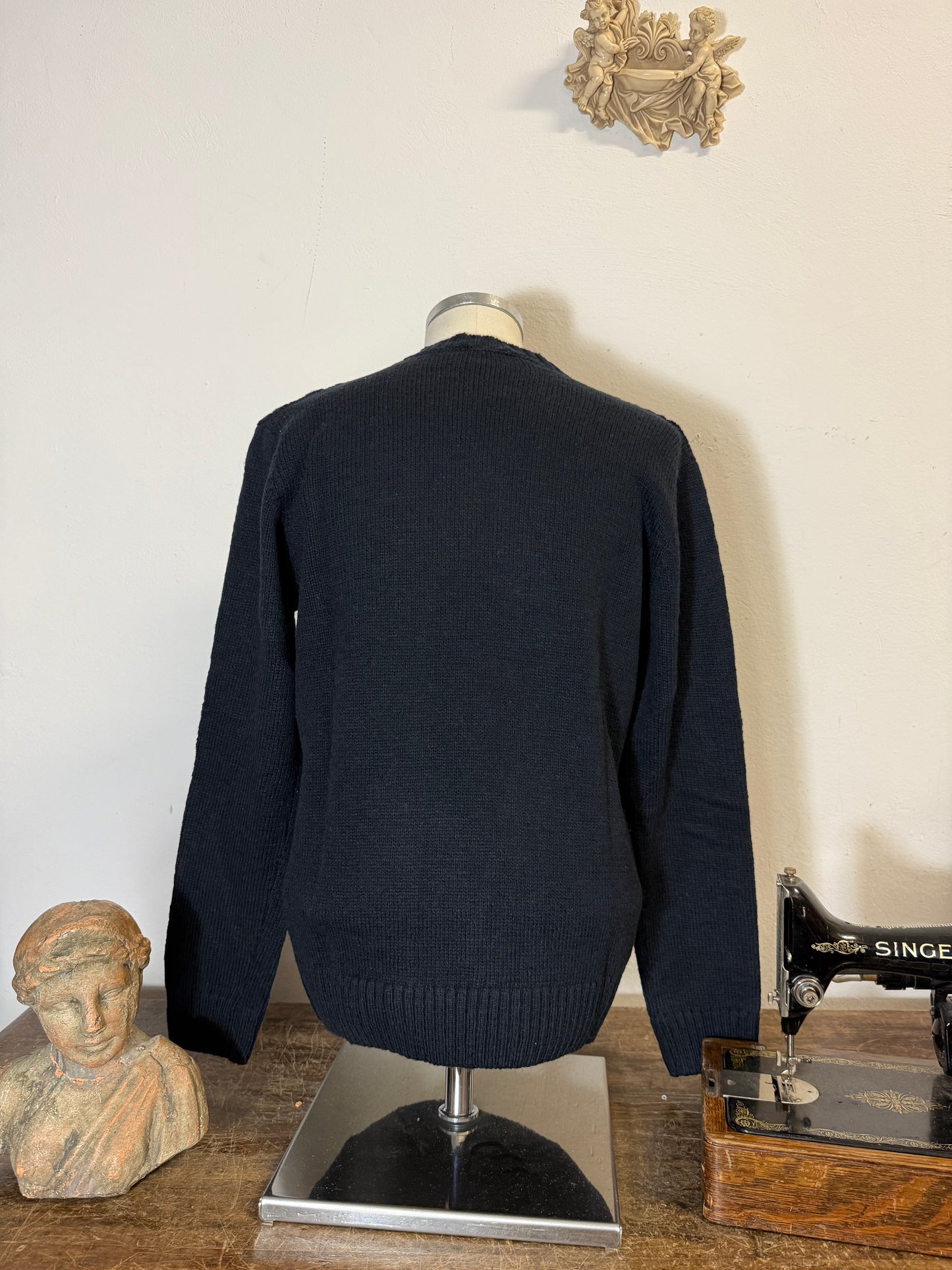 Classic Aran Sweater in Navy Wool