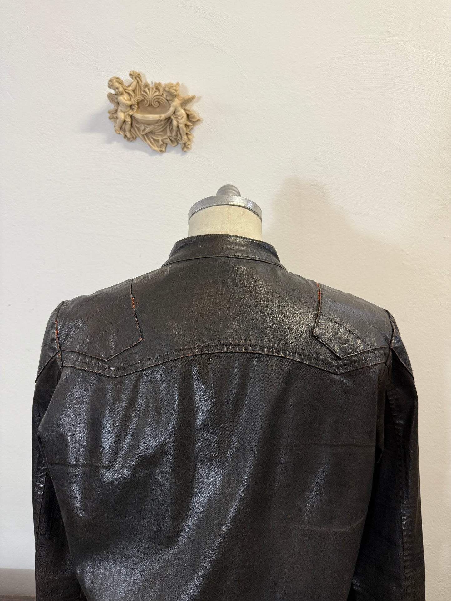 Glossy Leather-Effect Cotton Jacket “M”