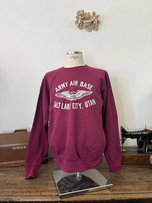 Army Air Base Salt Lake City Utah Raglan Sweatshirt Burgundy - Mister Archive®