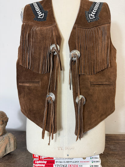 Vintage Western Suede Fringe Vest with Conchos “L/XL”
