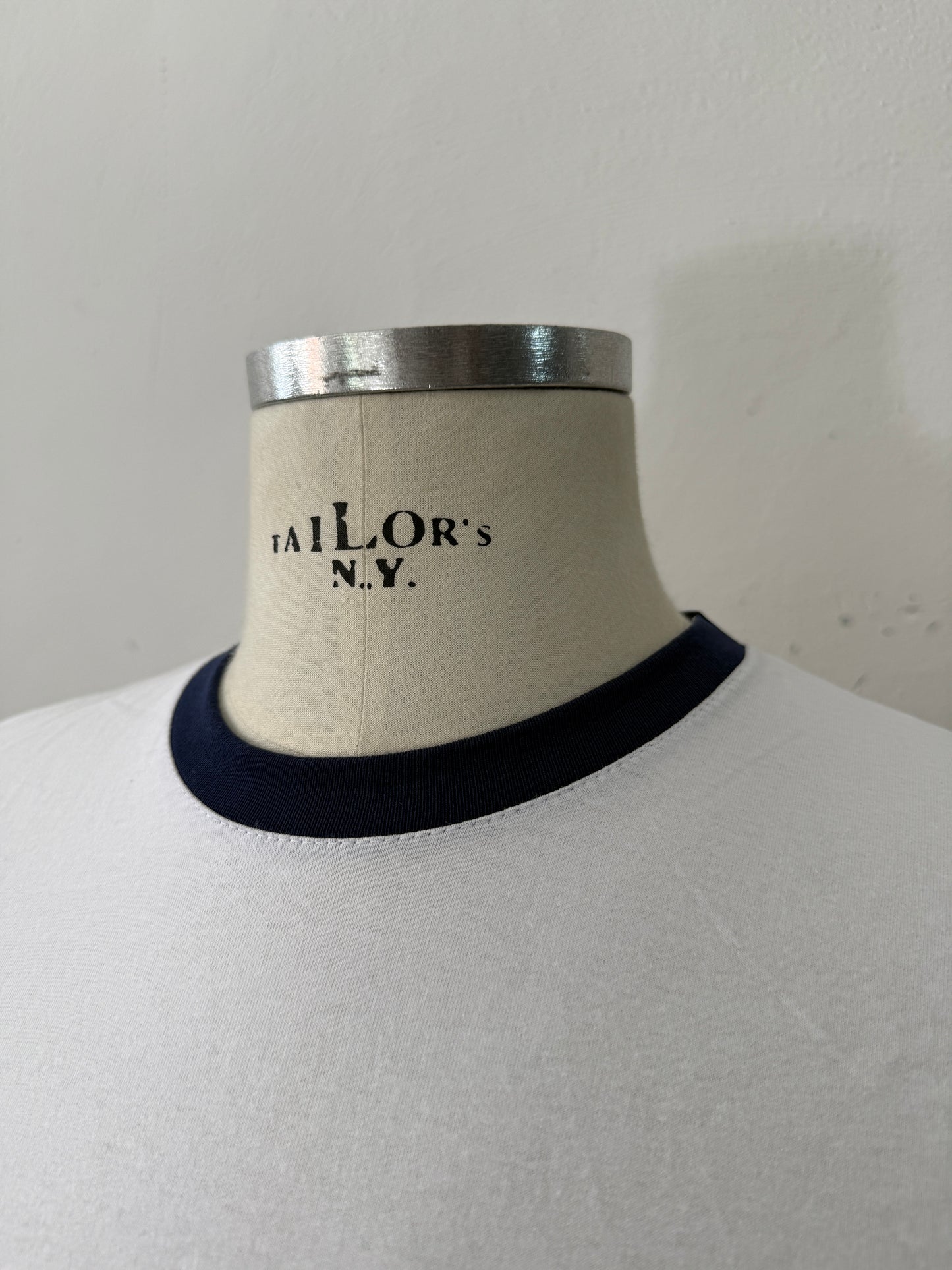 White Ringer Tee with Blue Collar and Cuffs - Mister Archive® “L”