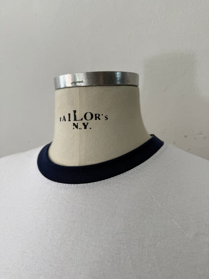 White Ringer Tee with Blue Collar and Cuffs - Mister Archive® “L”