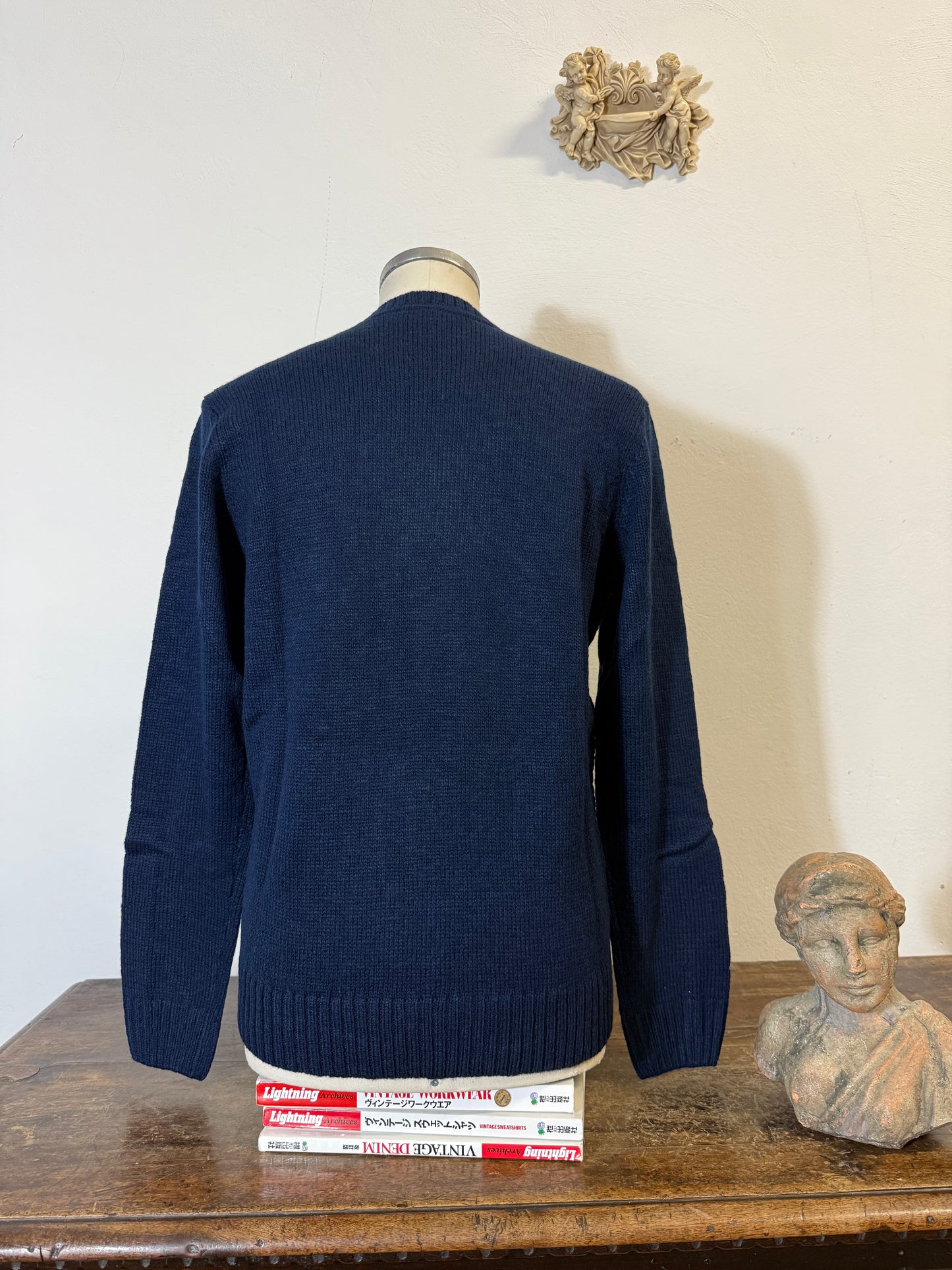 Classic Aran Sweater in Navy Wool