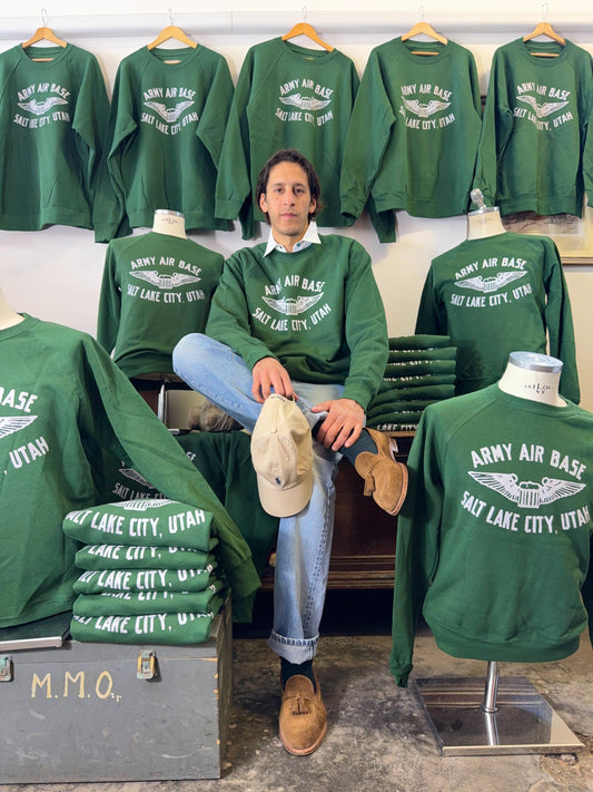 Army Air Base Salt Lake City Utah Raglan Sweatshirt Green - Mister Archive®