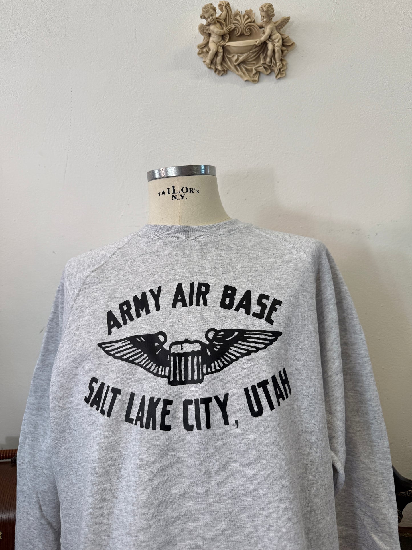 Army Air Base Salt Lake City Utah Raglan Grey Sweatshirt - Mister Archive®