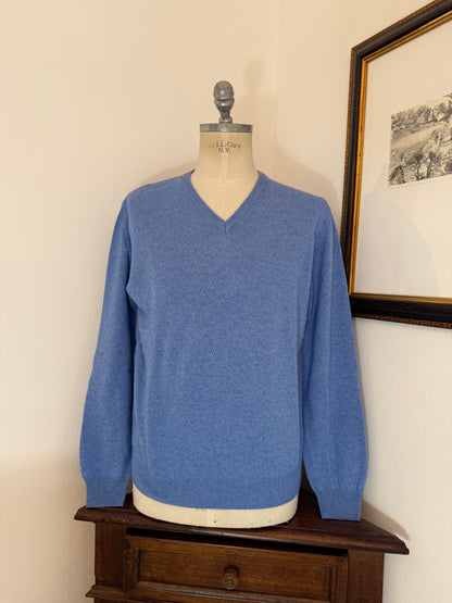Essential Sky Blue V-Neck Sweater - Made in Italy