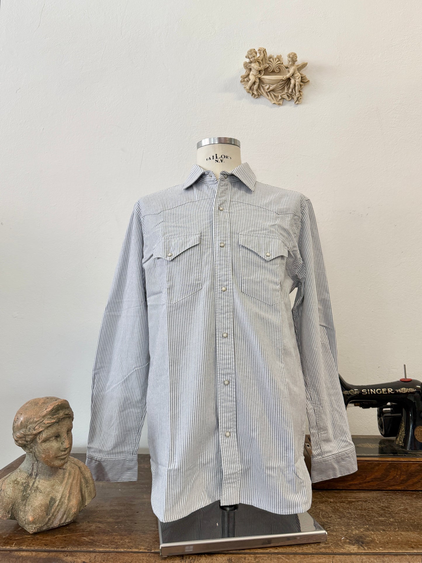 Western Oxford Shirt Striped Military Green- Chesapeake’s