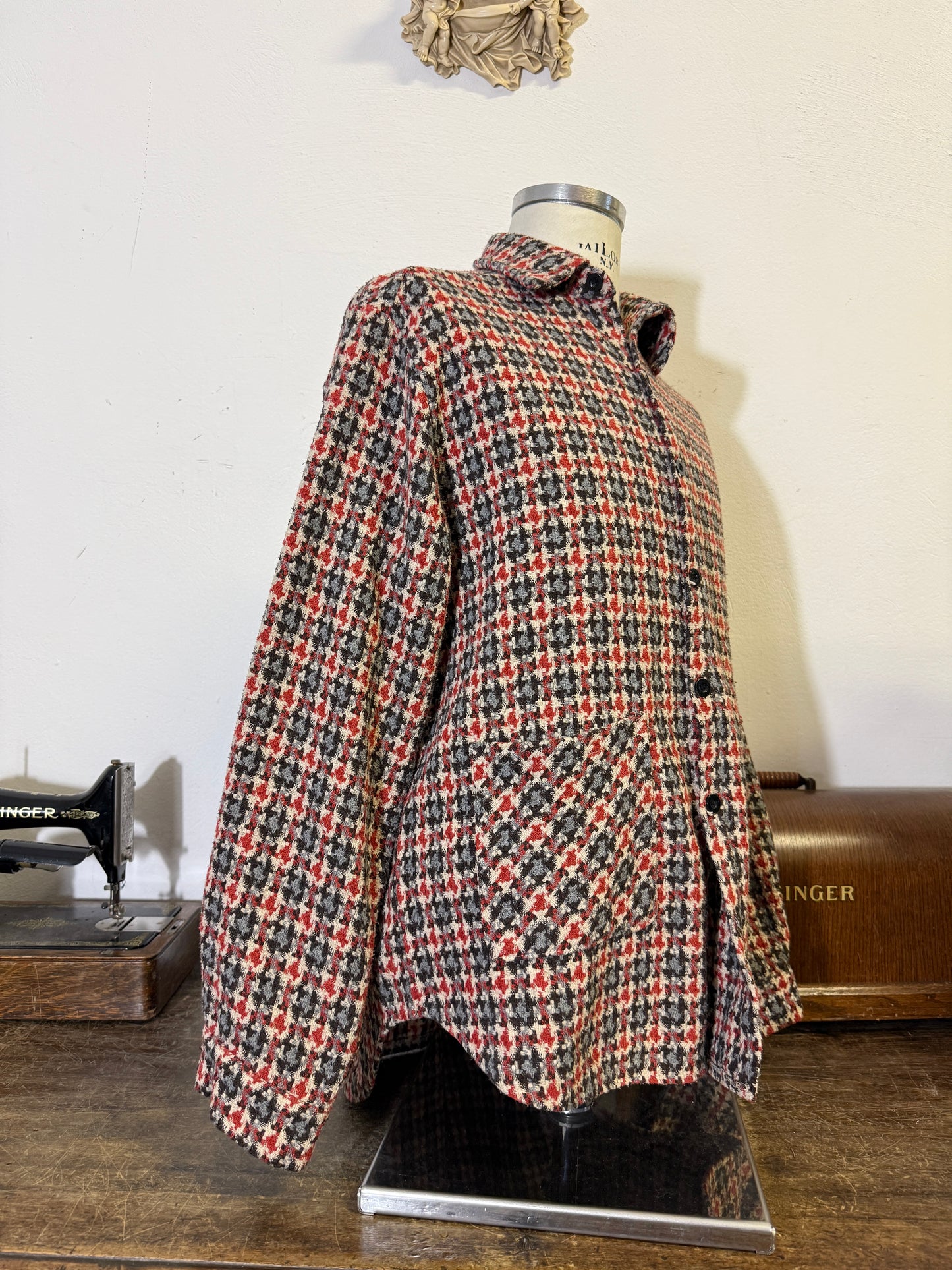Vintage Tweed Houndstooth Shirt Jacket “XL”