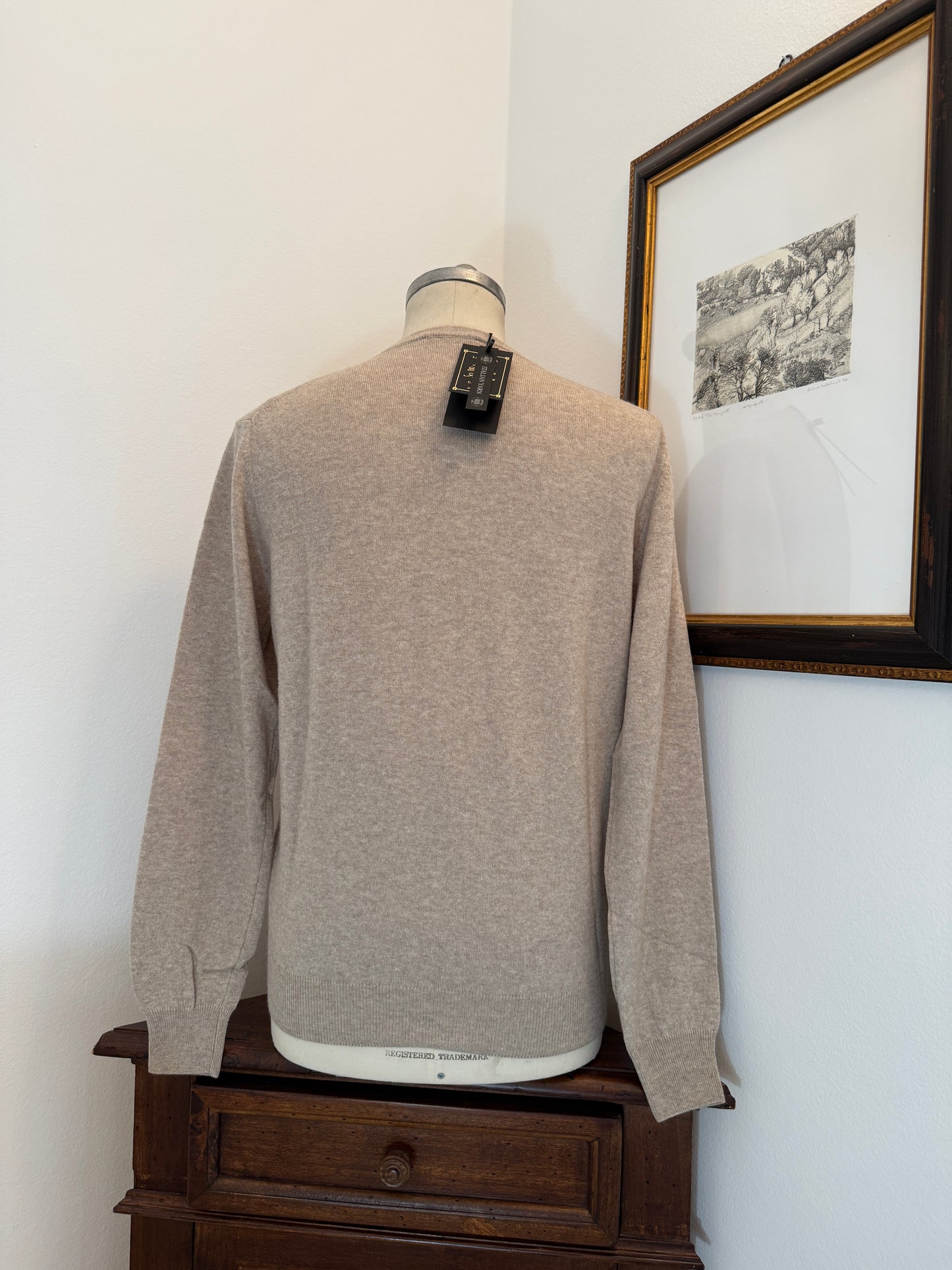 Essential Beige V-Neck Sweater - Made in Italy