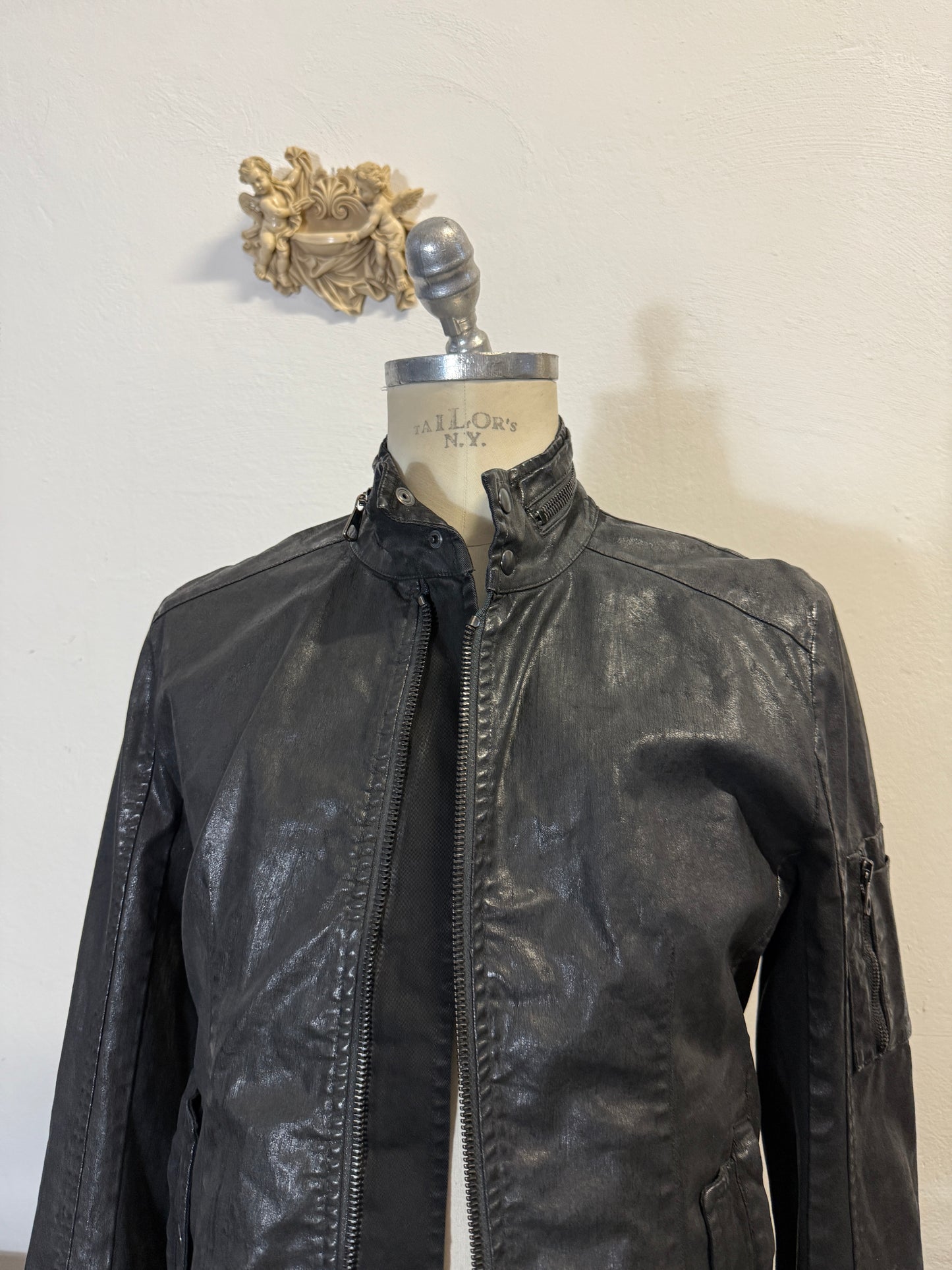 Glossy Leather-Effect Cotton Jacket “S”