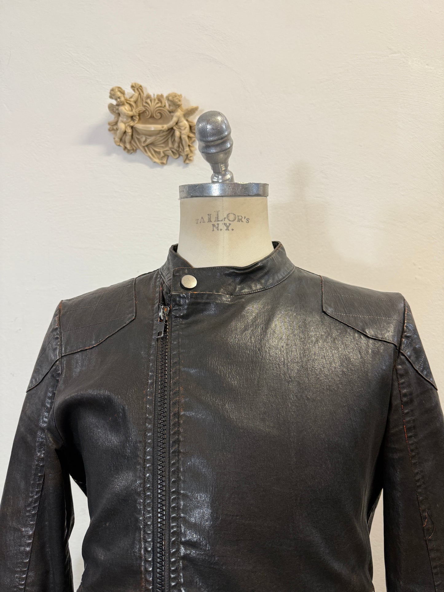 Glossy Leather-Effect Cotton Jacket “M”