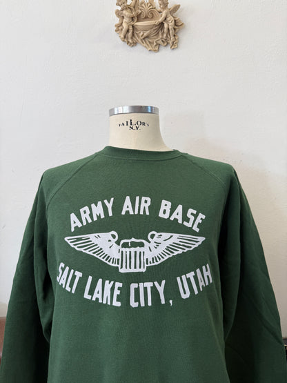 Army Air Base Salt Lake City Utah Raglan Sweatshirt Green - Mister Archive®