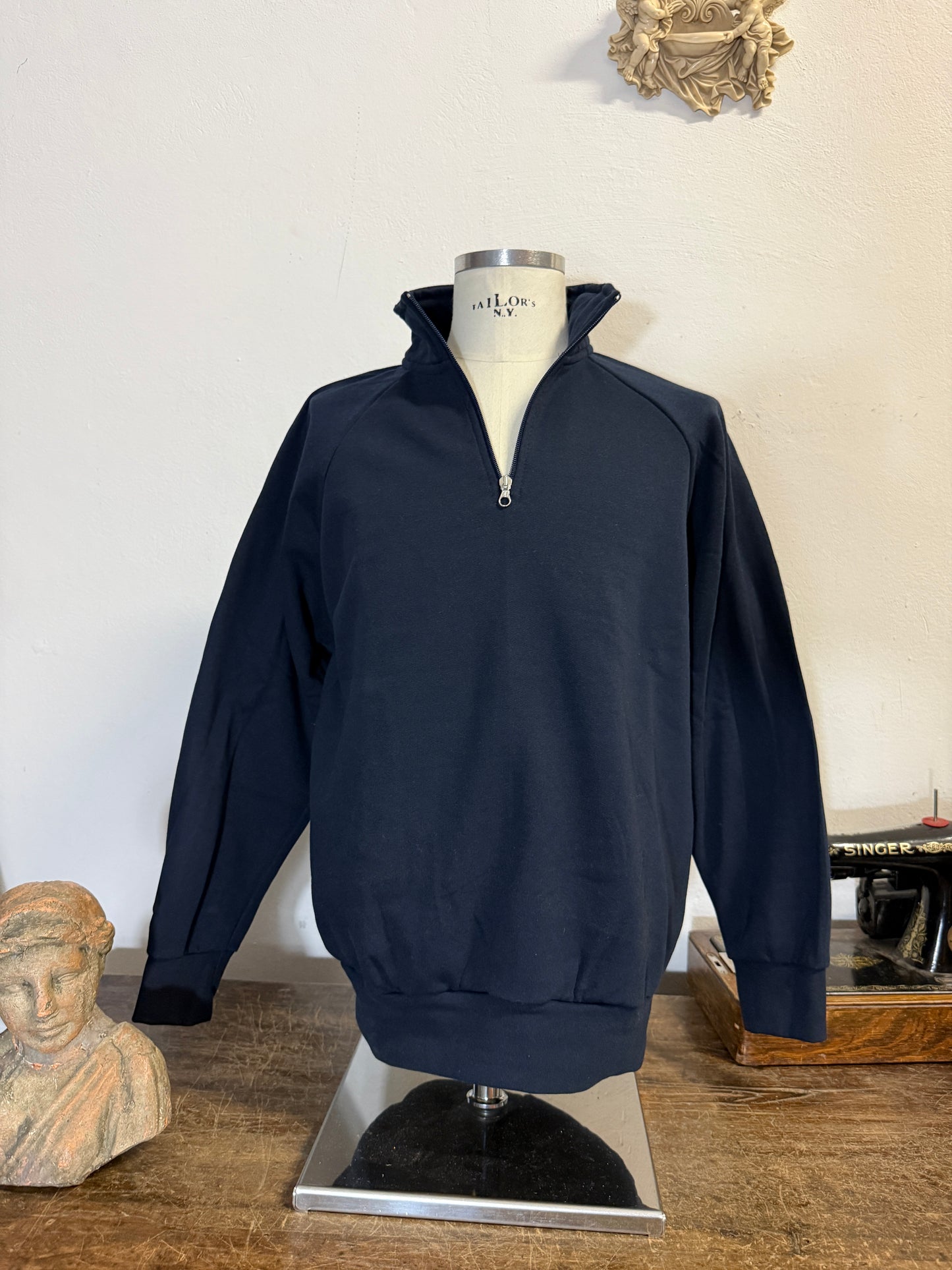 Raglan Blue Navy Half Zip Sweatshirt - Made in Italy