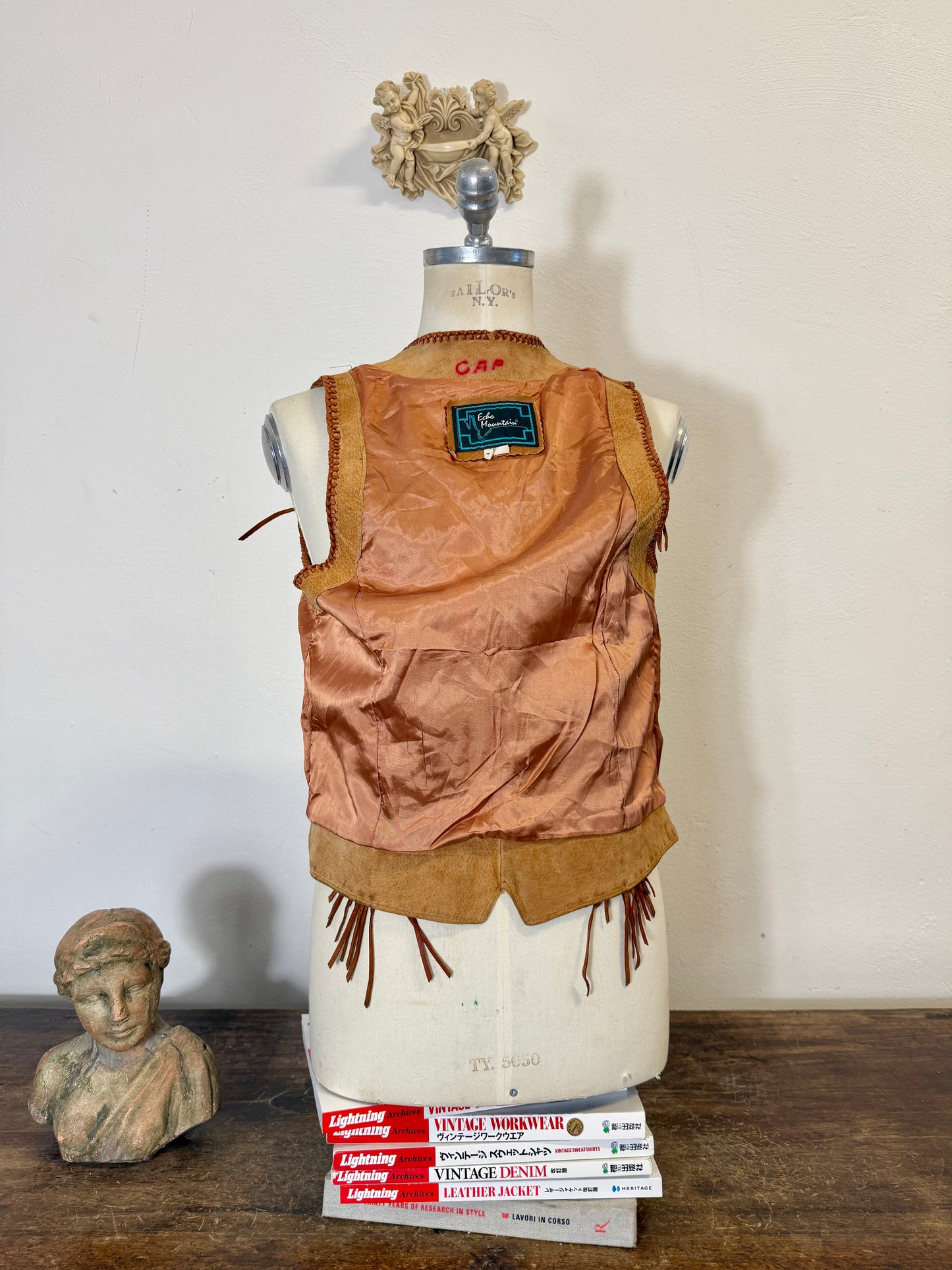 Western Suede Fringe Vest with Beaded Embroidery and Conchos Made in Mexico “S”