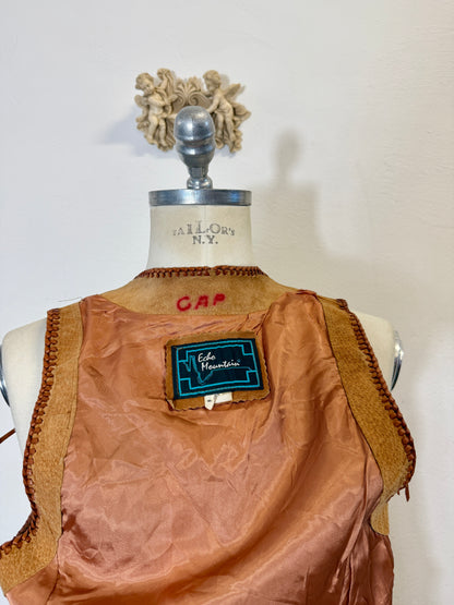 Western Suede Fringe Vest with Beaded Embroidery and Conchos Made in Mexico “S”