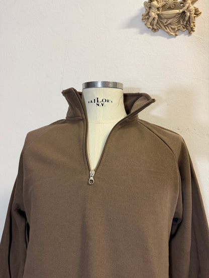 Raglan Brown Half Zip Sweatshirt - Made in Italy