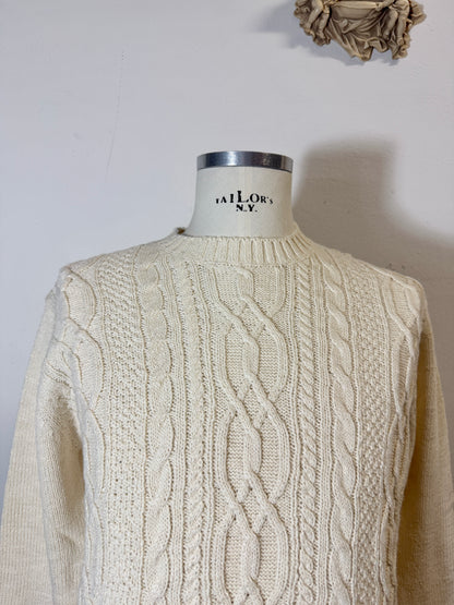 Classic Aran Sweater in Cream Wool