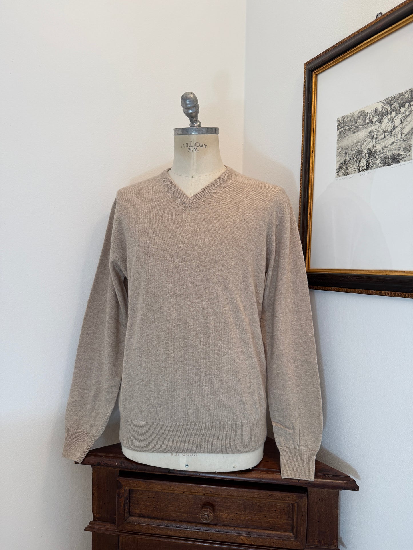 Essential Beige V-Neck Sweater - Made in Italy