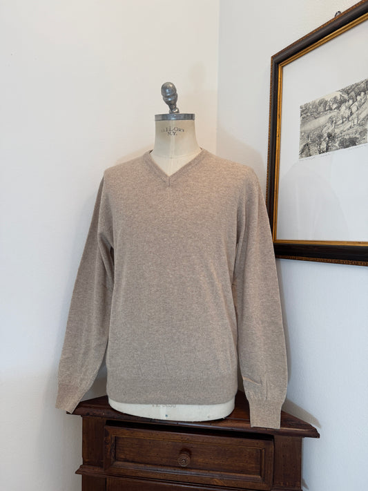 Essential Beige V-Neck Sweater - Made in Italy