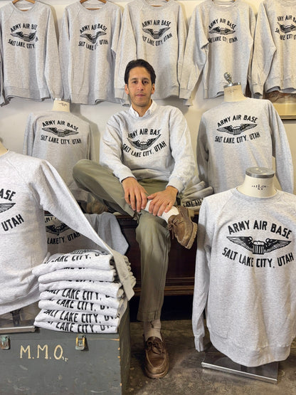 Army Air Base Salt Lake City Utah Raglan Grey Sweatshirt - Mister Archive®