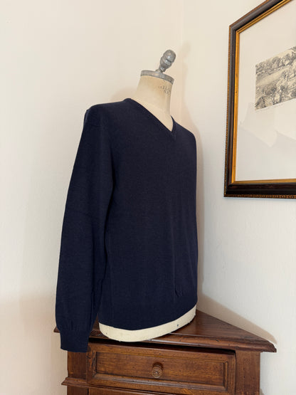 Essential Blue Navy V-Neck Sweater - Made in Italy