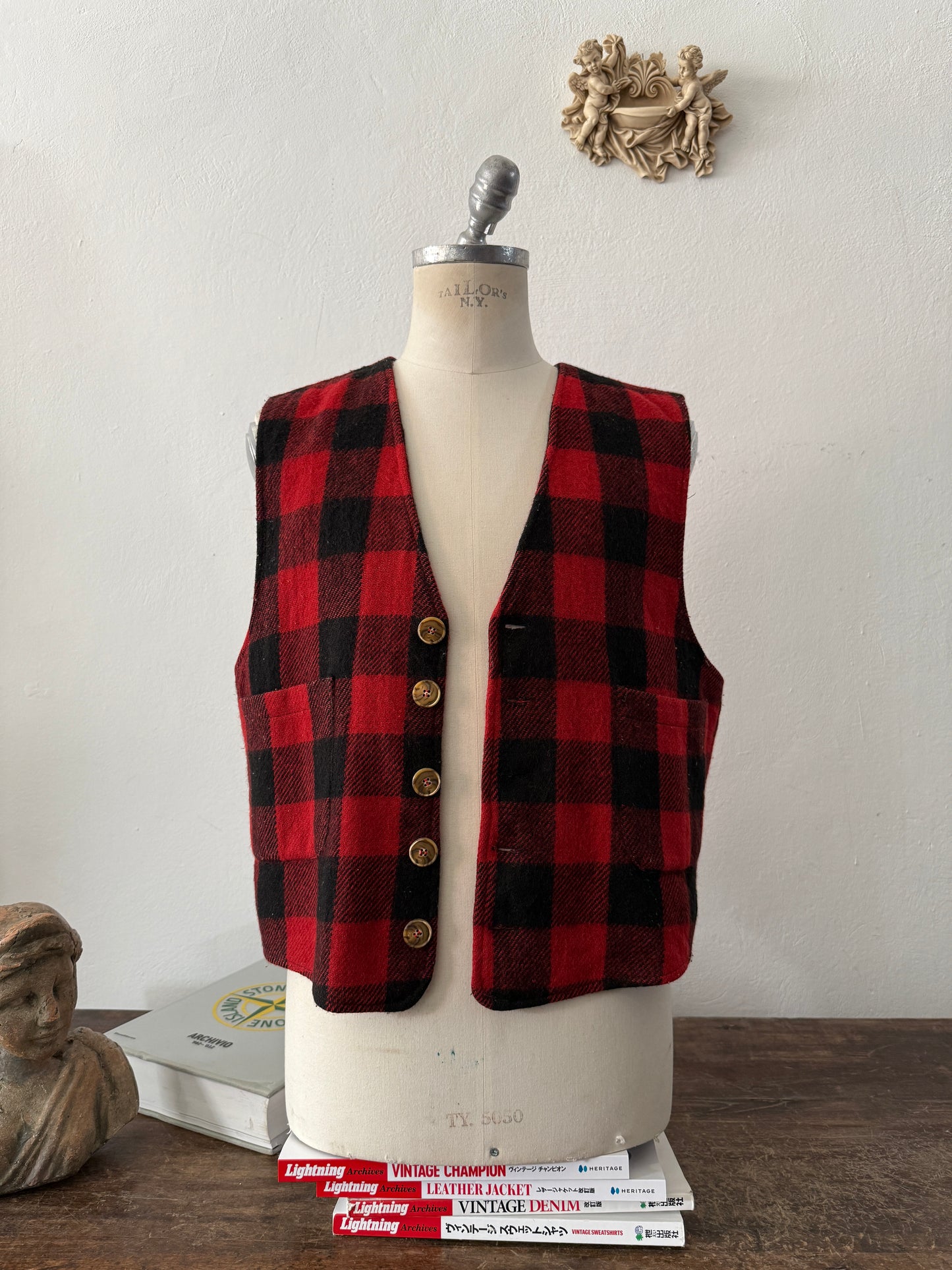 Vintage Buffalo Check Wool Vest “M/L”