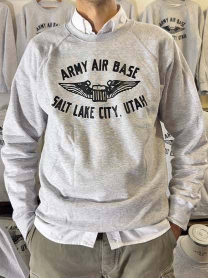 Army Air Base Salt Lake City Utah Raglan Grey Sweatshirt - Mister Archive®