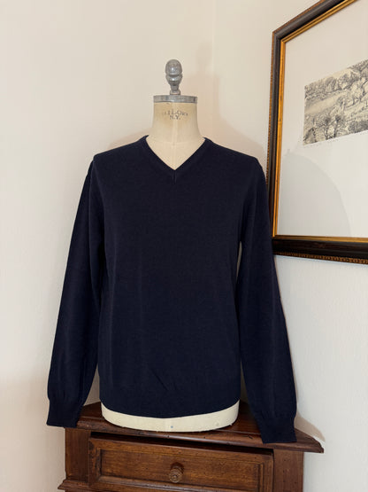 Essential Blue Navy V-Neck Sweater - Made in Italy