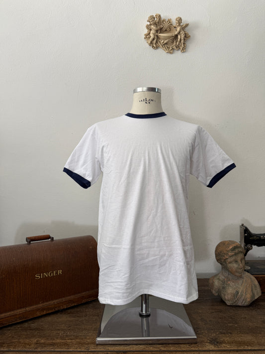 White Ringer Tee with Blue Collar and Cuffs - Mister Archive® “L”