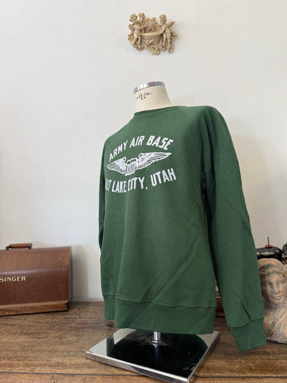Army Air Base Salt Lake City Utah Raglan Sweatshirt Green - Mister Archive®