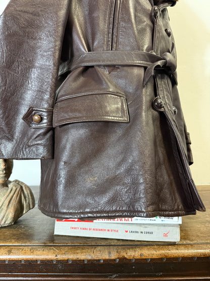 Vintage Leather Aviator Coat with Fur Collar “L”