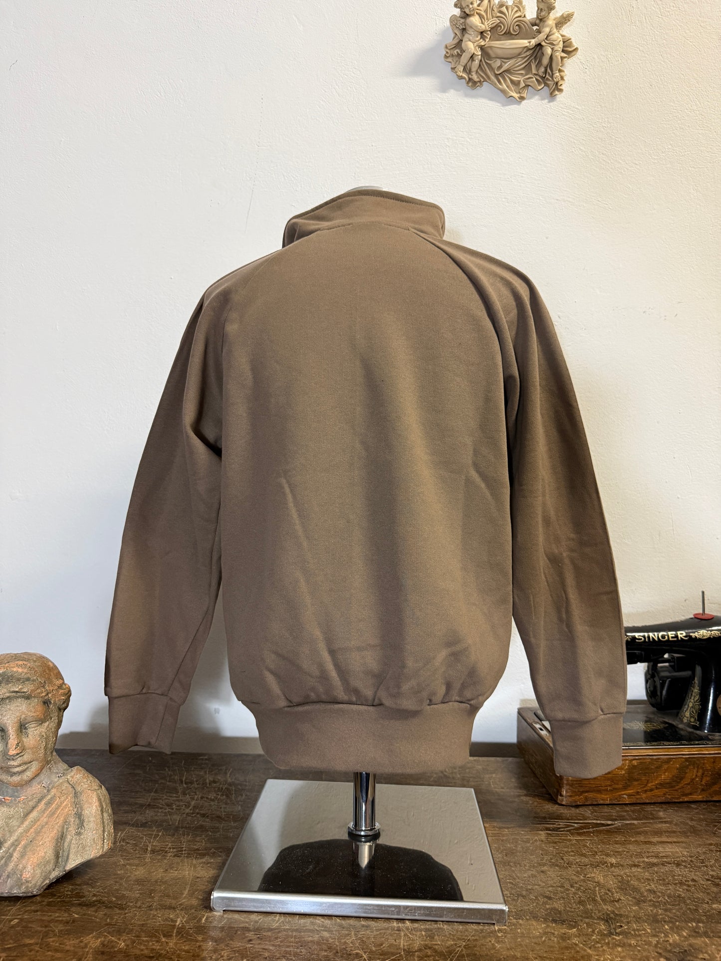 Raglan Brown Half Zip Sweatshirt - Made in Italy
