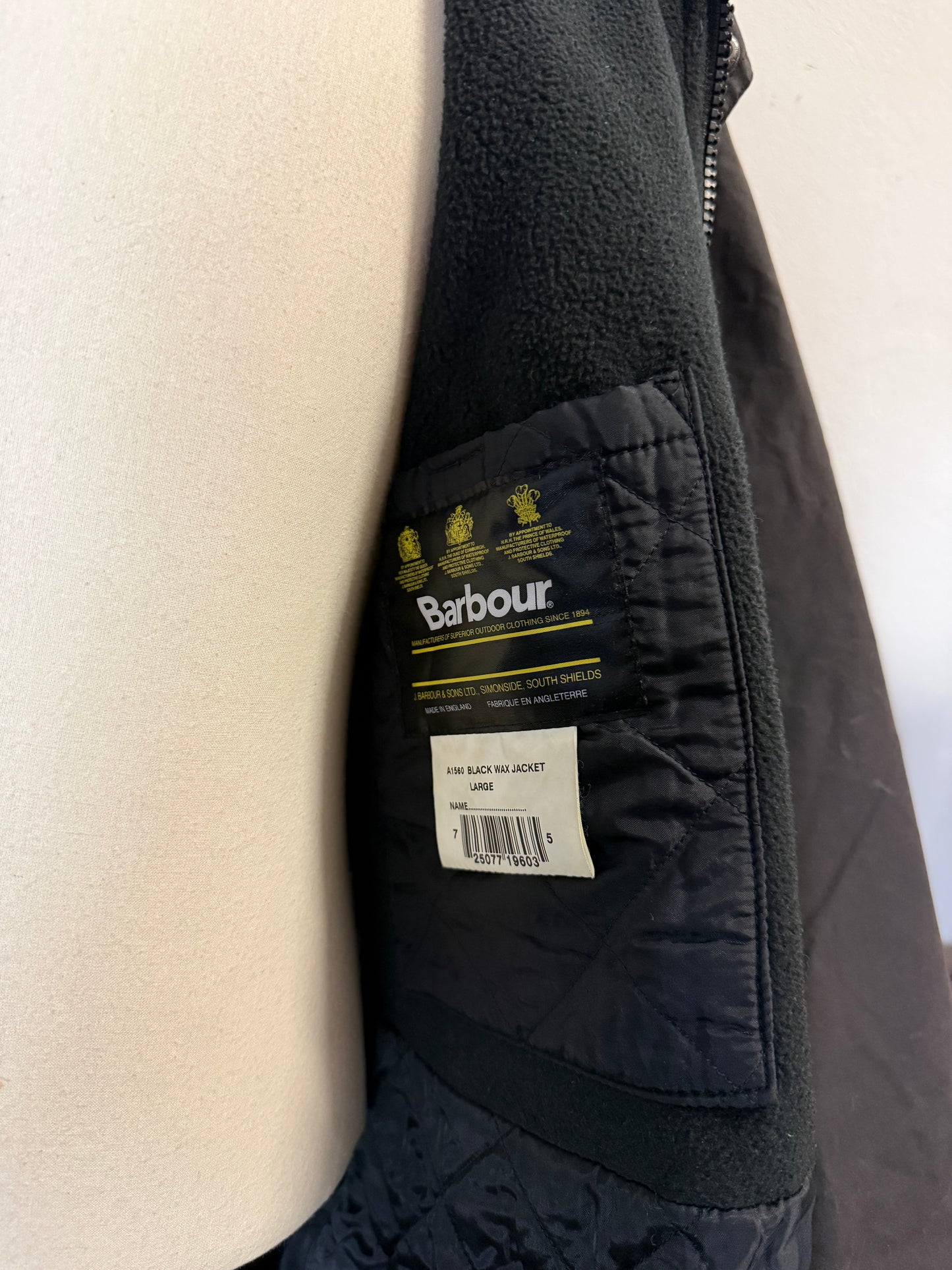 Vintage Black Wax Jacket Barbour Made in England “XL”