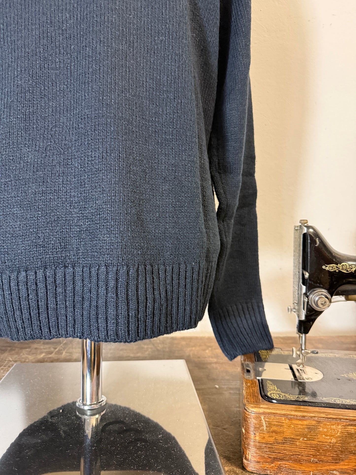 Classic Aran Turtleneck Sweater in Blue Wool