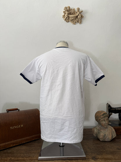 White Ringer Tee with Blue Collar and Cuffs - Mister Archive® “L”