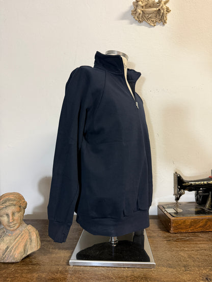 Raglan Blue Navy Half Zip Sweatshirt - Made in Italy