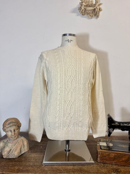 Classic Aran Sweater in Cream Wool