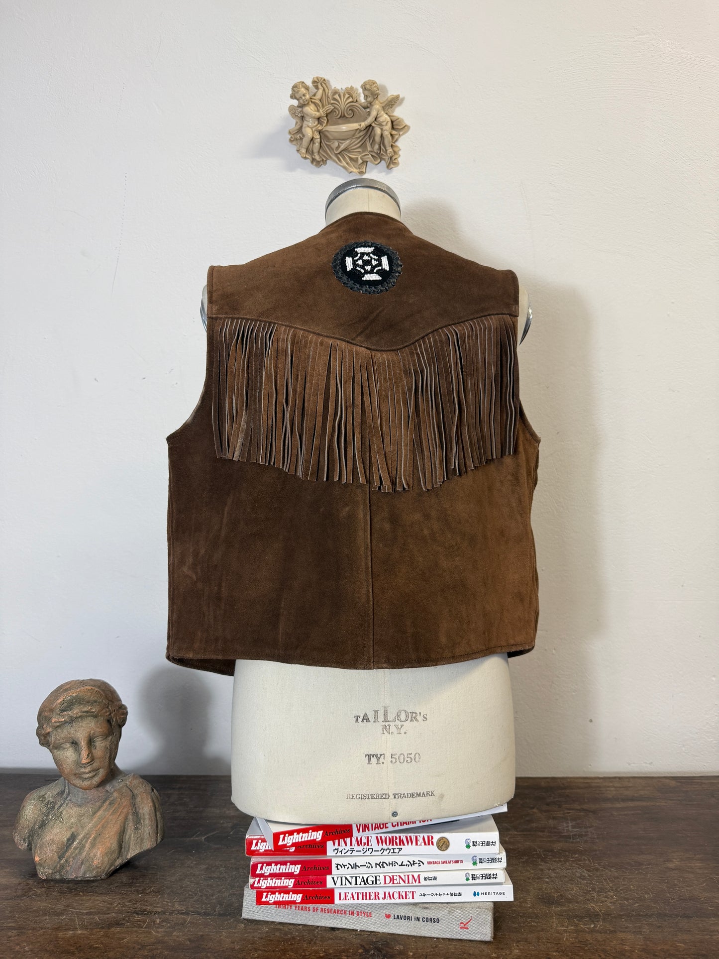 Vintage Western Suede Fringe Vest with Conchos “L/XL”