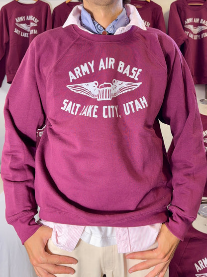 Army Air Base Salt Lake City Utah Raglan Sweatshirt Burgundy - Mister Archive®