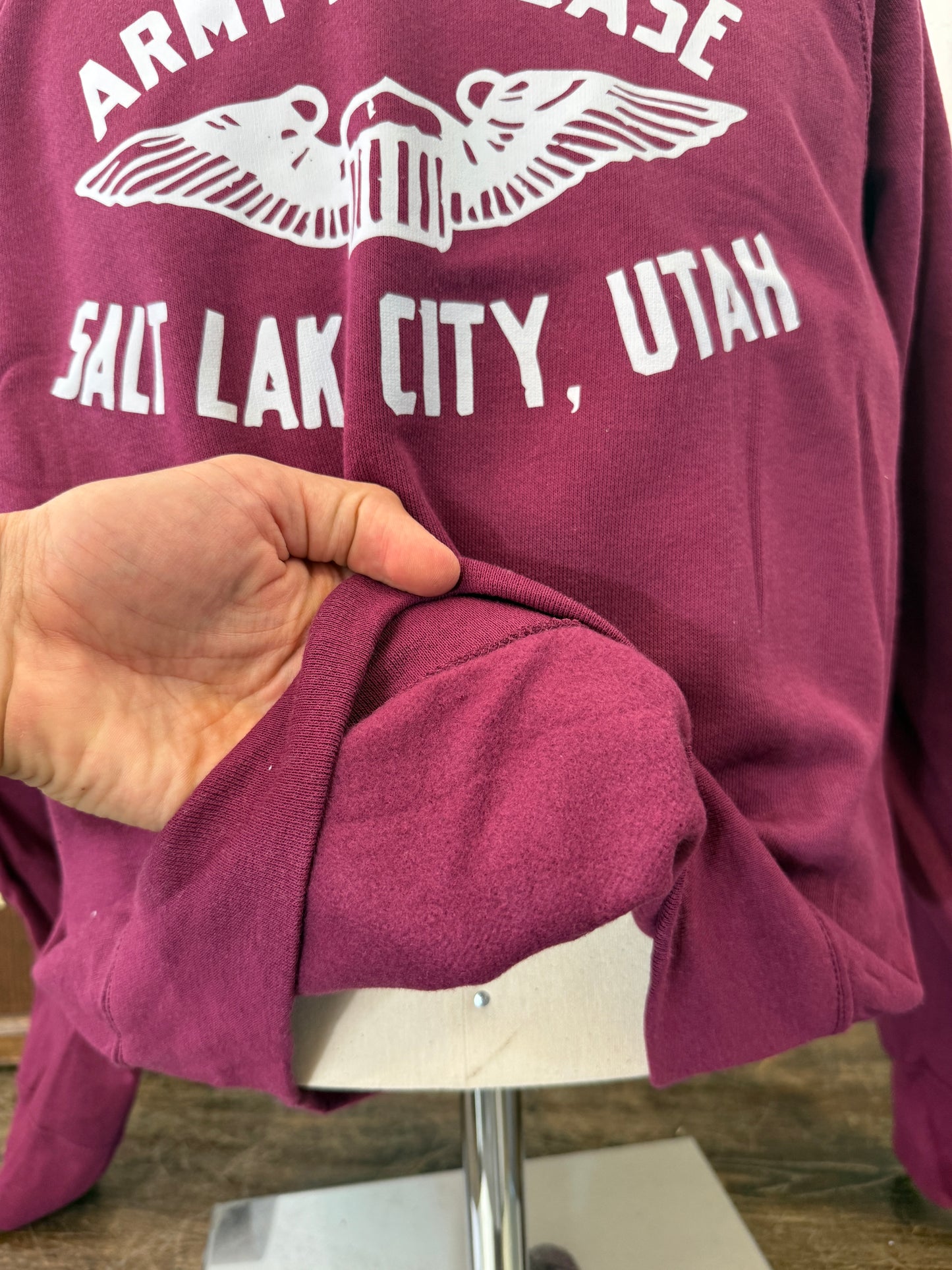 Army Air Base Salt Lake City Utah Raglan Sweatshirt Burgundy - Mister Archive®