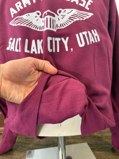 Army Air Base Salt Lake City Utah Raglan Sweatshirt Burgundy - Mister Archive®