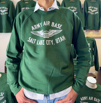 Army Air Base Salt Lake City Utah Raglan Sweatshirt Green - Mister Archive®