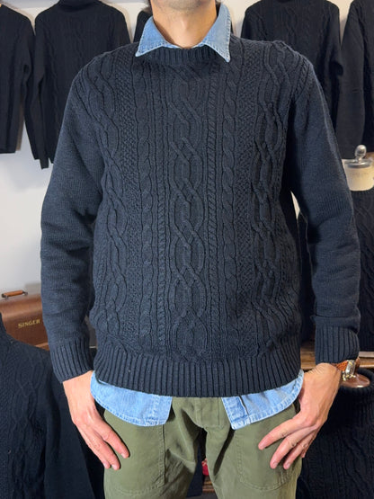 Classic Aran Sweater in Navy Wool