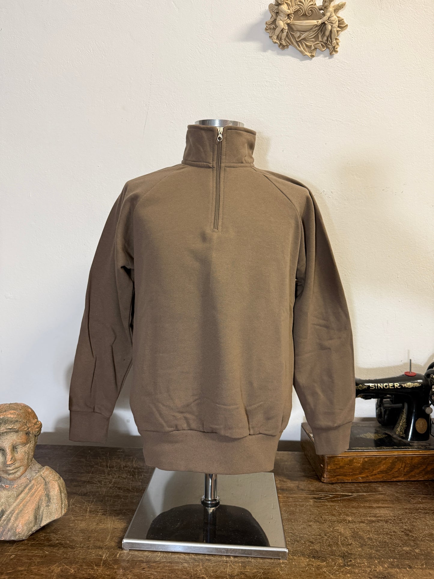 Raglan Brown Half Zip Sweatshirt - Made in Italy
